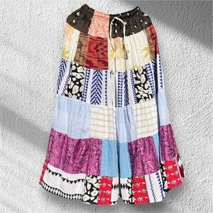 NWOT Colorful Patchwork Maxi Skirt Ashley Taylor One Size Elastic Waist
